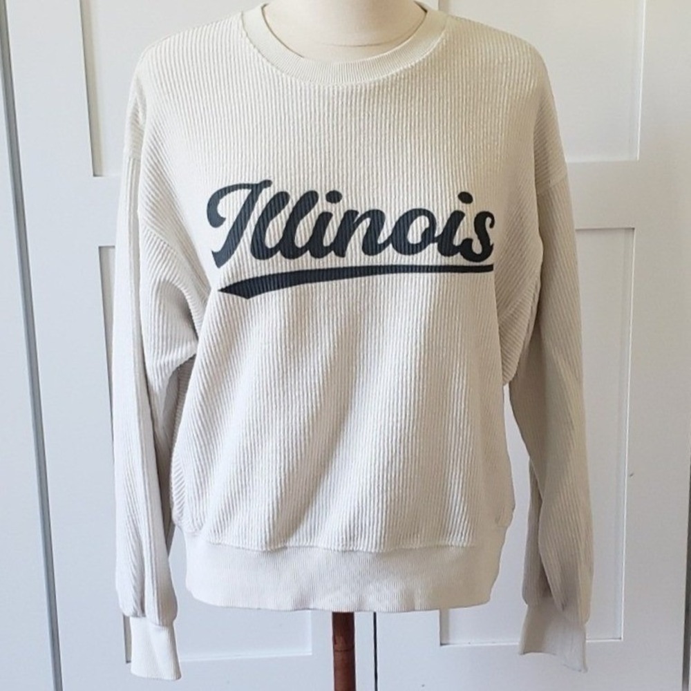 Thread and Supply Illinois Sweatshirt Womens XS White Ribbed Knit Pullover Crew